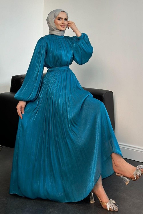 Hailey Janjan Kuşaklı Abiye Turkuaz