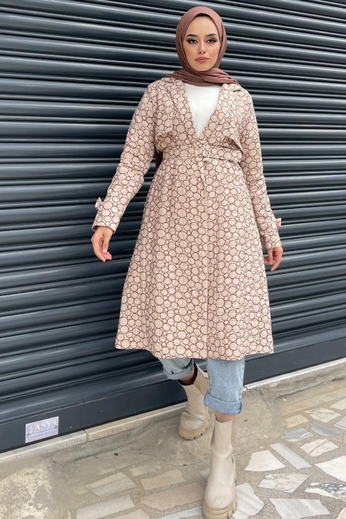 Halka Desenli Kemerli Kap Kahverengi