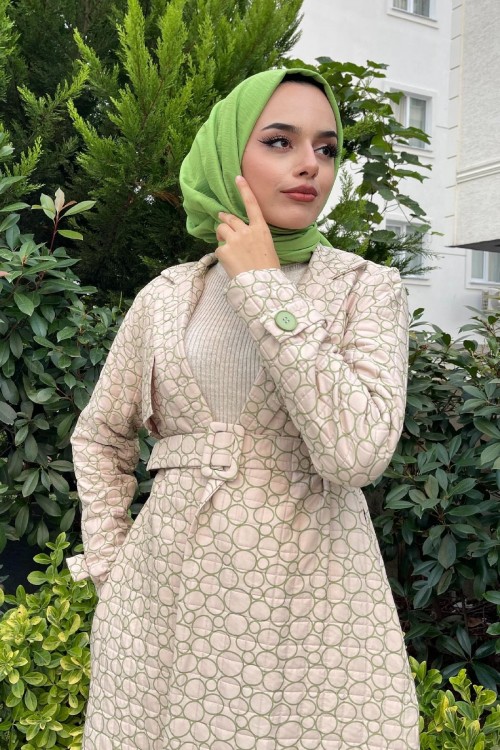 Halka Desenli Kemerli Kap Yeşil