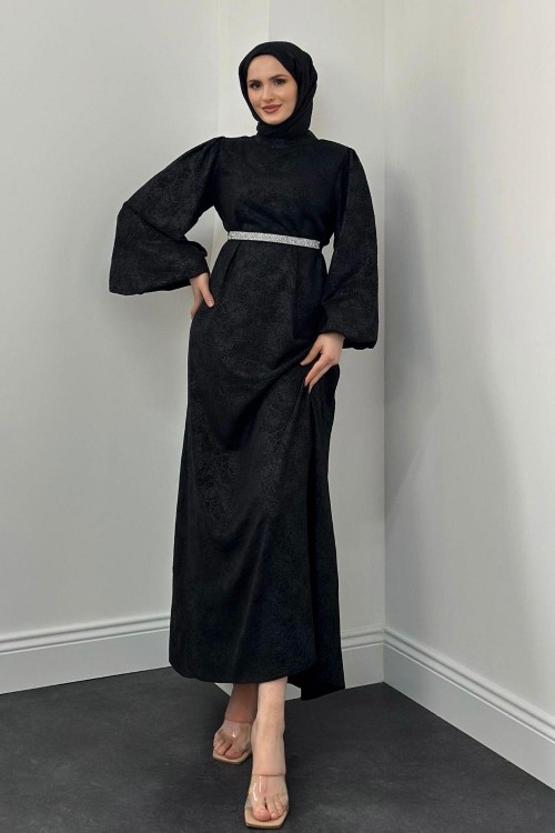 Hannah Beli Taşlı Abiye Siyah