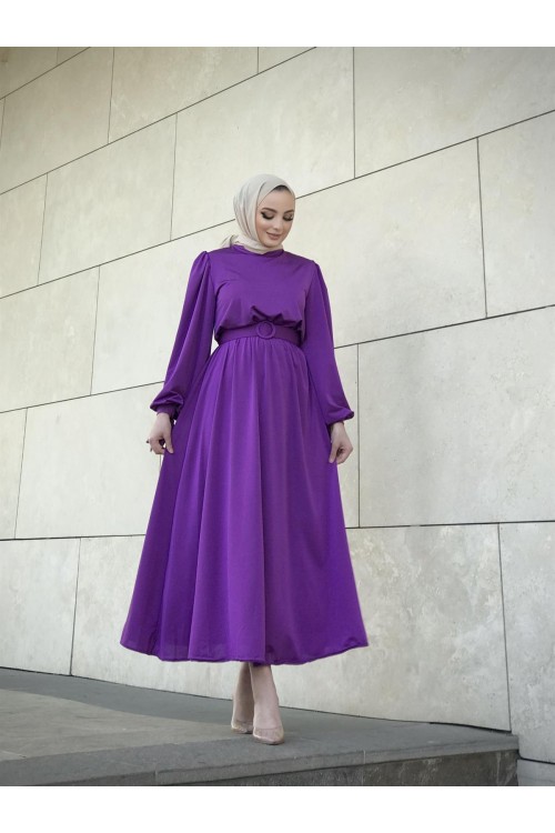 Havin Kemerli Elbise Mor