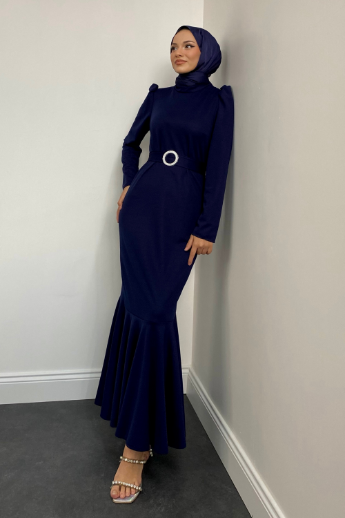 Hazel Altı Volan Elbise Lacivert