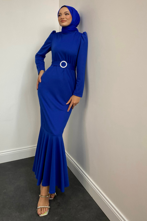 Hazel Altı Volan Elbise Saks