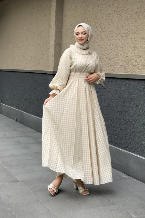 Heidi Pötikare Bebe Yaka Elbise Bej