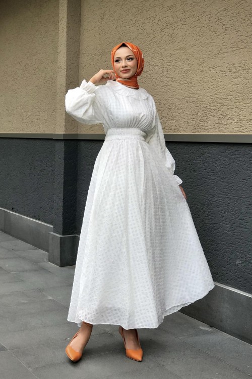 Heidi Pötikare Bebe Yaka Elbise Beyaz  