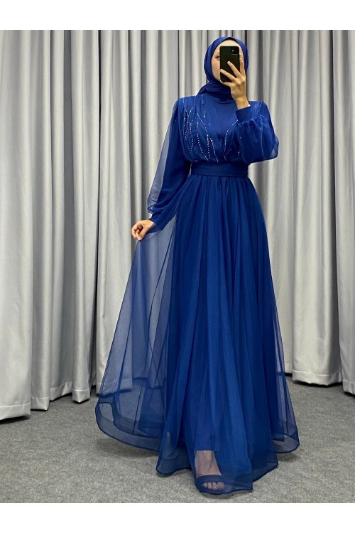 Helena Önü Taşlı Abiye Lacivert