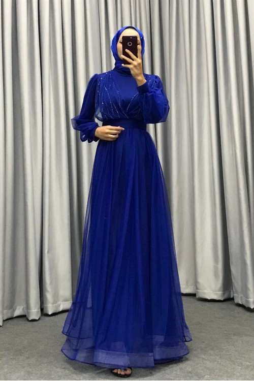 Helena Önü Taşlı Abiye Saks