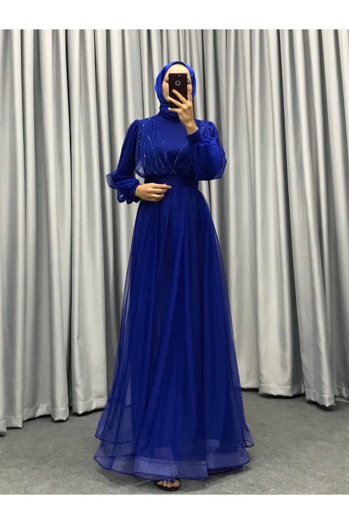 Helena Önü Taşlı Abiye Saks