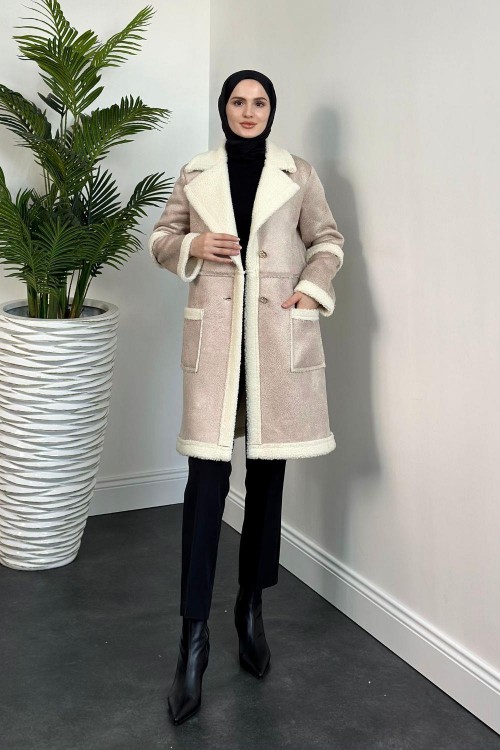 Henri Yakası Kürklü Kaban Vizon