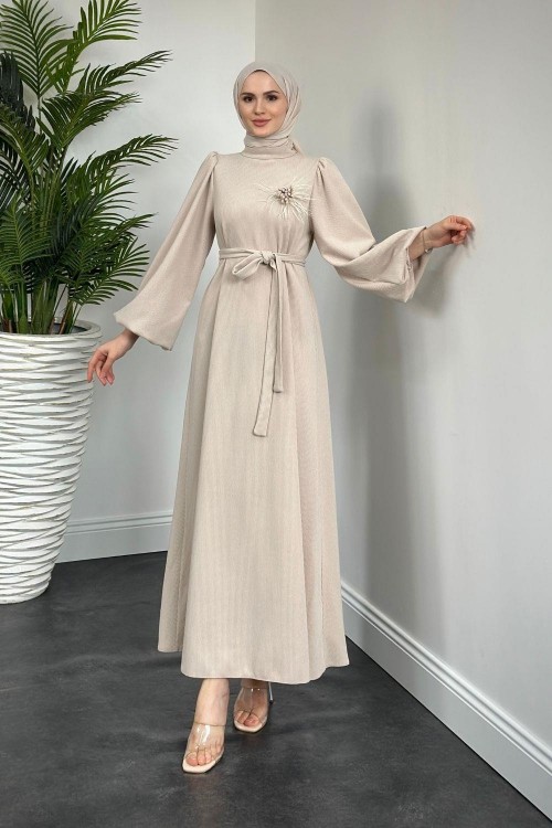 Herbert Gül Detay Elbise Ekru(gülsüzdür)