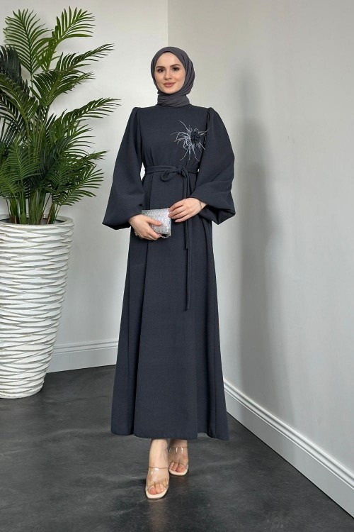 Herbert Gül Detay Elbise Füme(gülsüzdür)