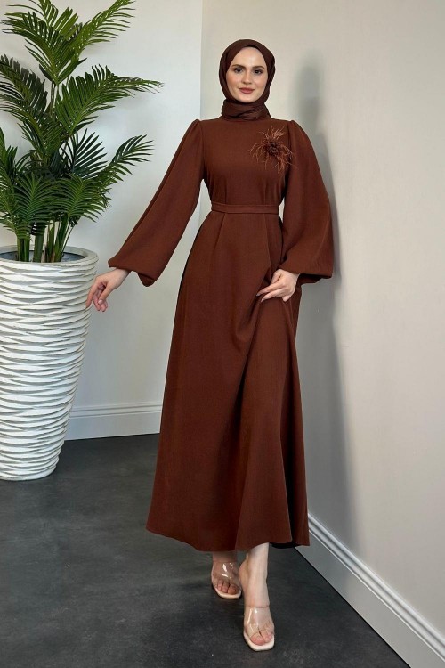 Herbert Gül Detay Elbise Kahverengi(gülsüzdür)