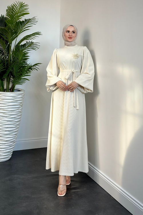 Herbert Gül Detay Elbise Krem(gülsüzdür)