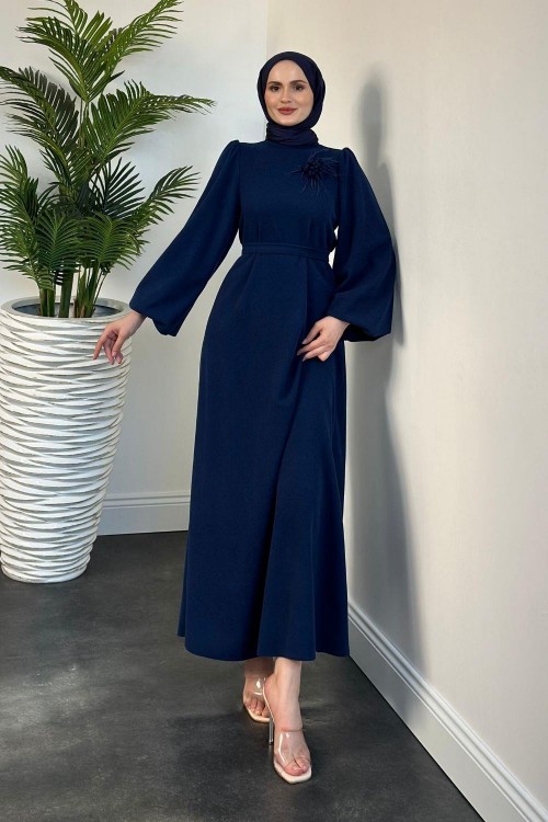 Herbert Gül Detay Elbise Lacivert(gülsüzdür)