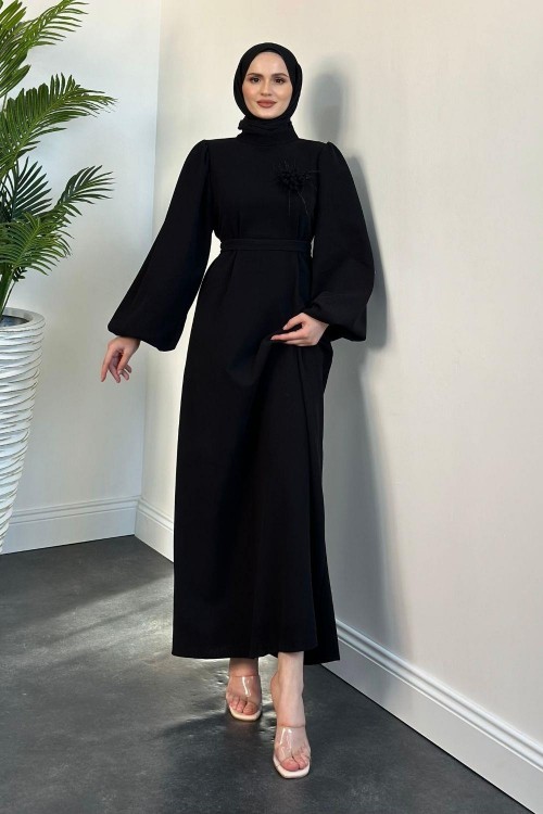 Herbert Gül Detay Elbise Siyah(gülsüzdür)