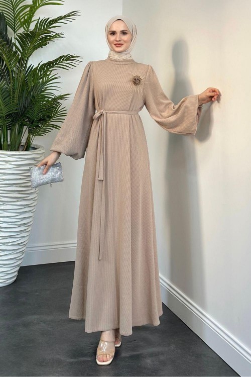 Herbert Gül Detay Elbise Sütlü Kahve(gülsüzdür)