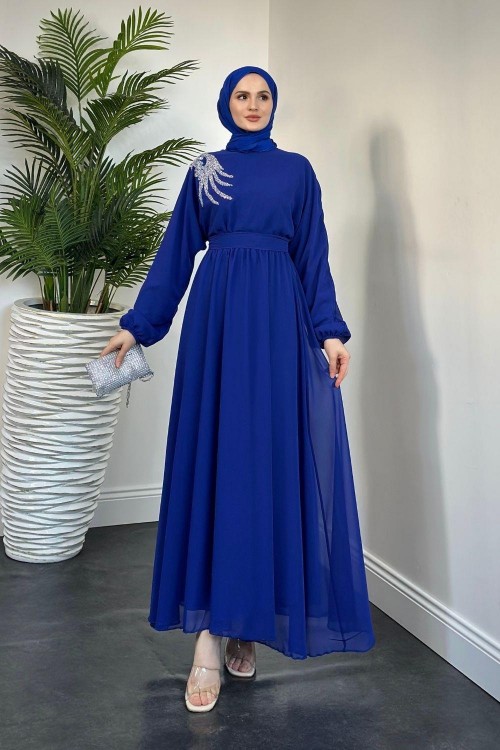 Hilla Omzu Taşlı Abiye Sax