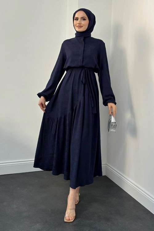 Nettare Düğme Detay Elbise Lacivert