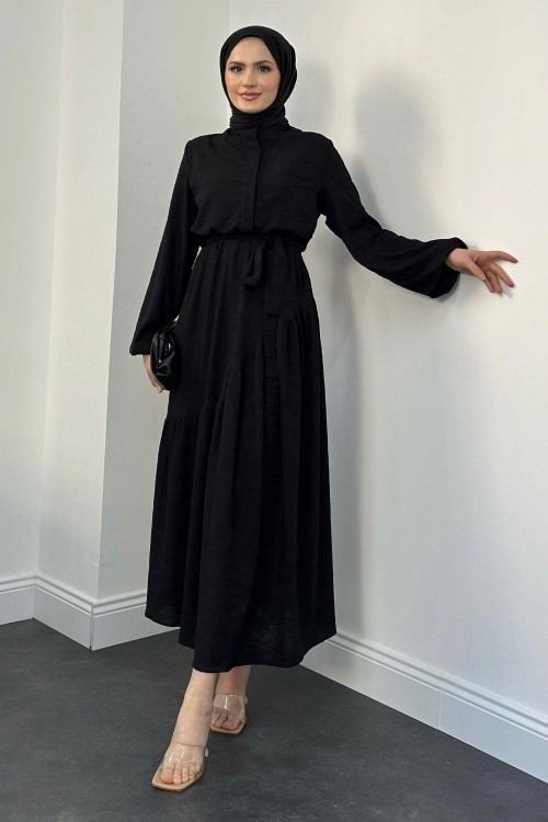 Nettare Düğme Detay Elbise Siyah