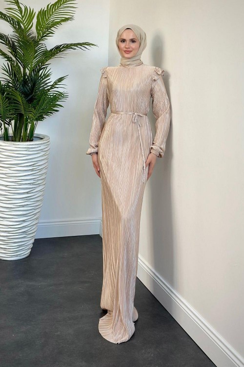 Imelda Omzu Fırfır Balık Abiye Krem