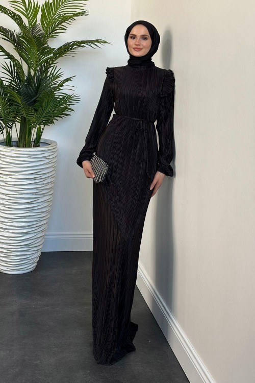 Imelda Omzu Fırfır Balık Abiye Siyah