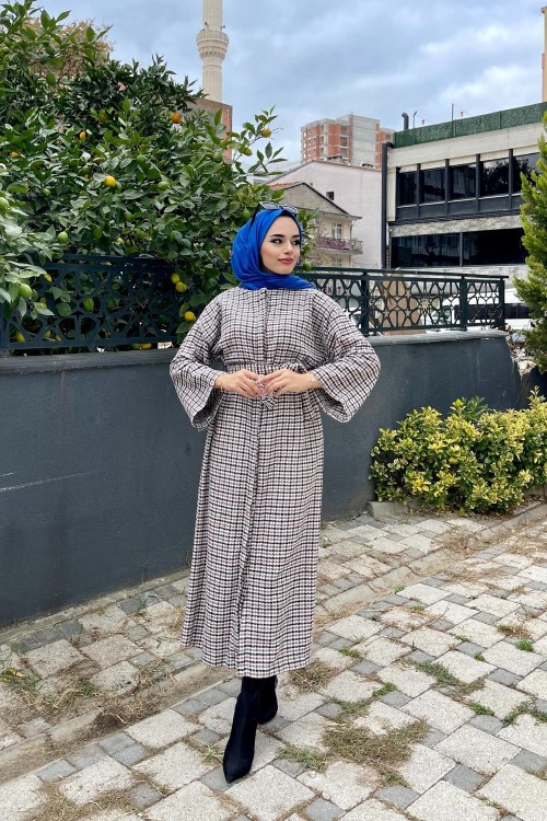 İnce Ekose Uzun Kap Beyaz