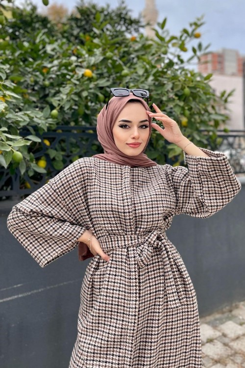 İnce Ekose Uzun Kap Kahverengi