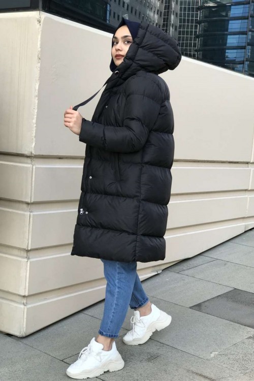 İpli Şişme Mont 78609 Siyah