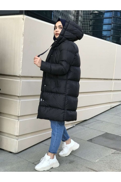 İpli Şişme Mont 78609 Siyah