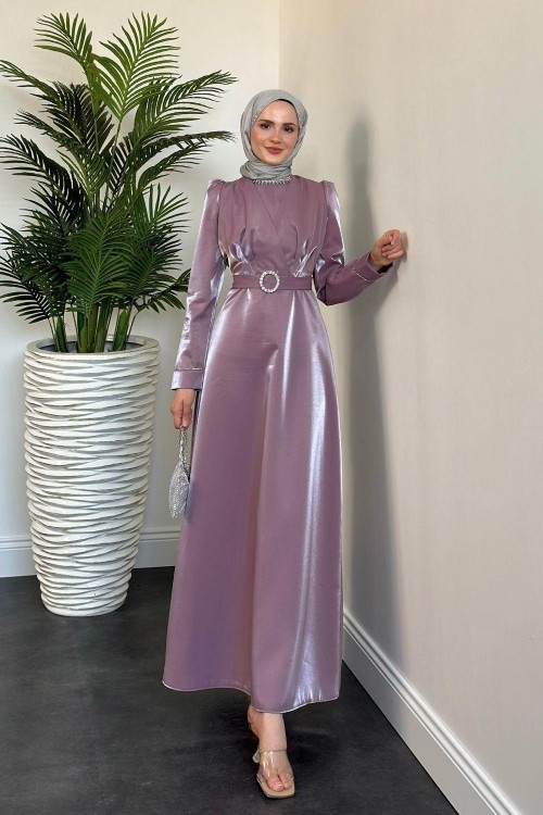İrene Taşlı Tafta Abiye Lila