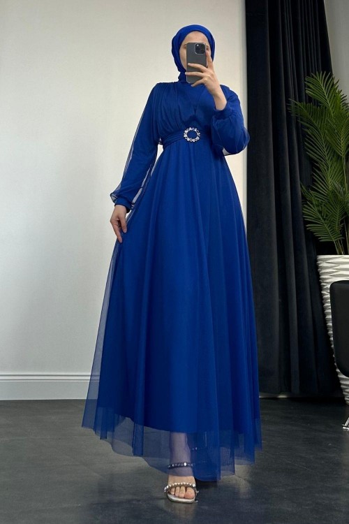 İvanka Tokalı Tül Abiye Saks