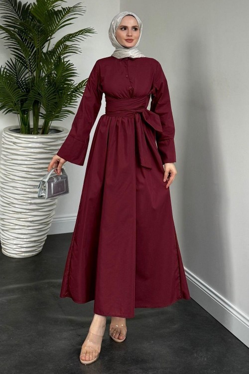 İzella Gömlek Elbise Bordo