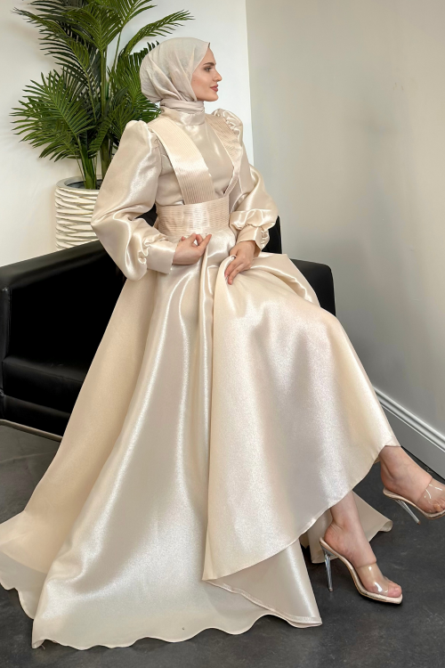 Jaiden Tafta Kumaş Prenses Abiye Krem