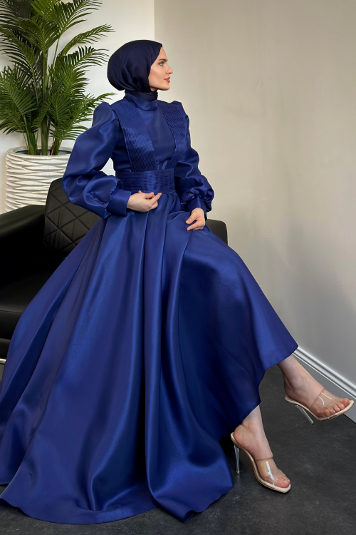 Jaiden Tafta Kumaş Prenses Abiye Lacivert