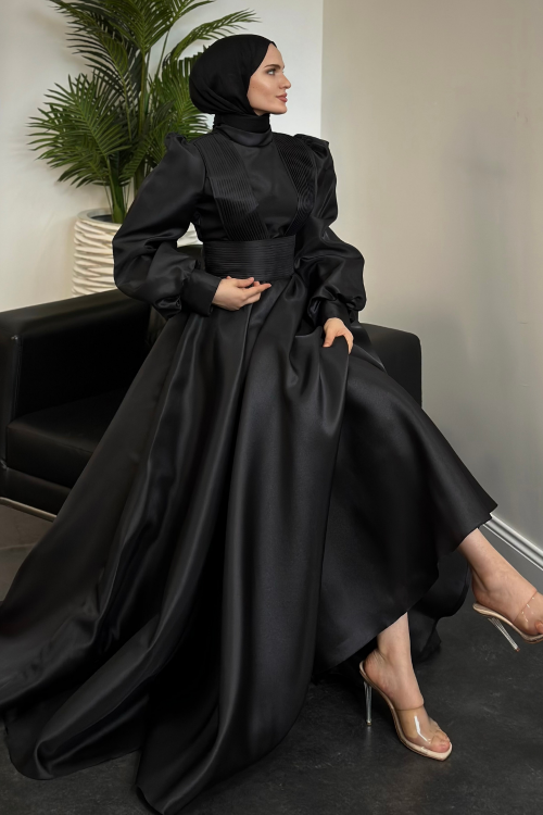 Jaiden Tafta Kumaş Prenses Abiye Siyah