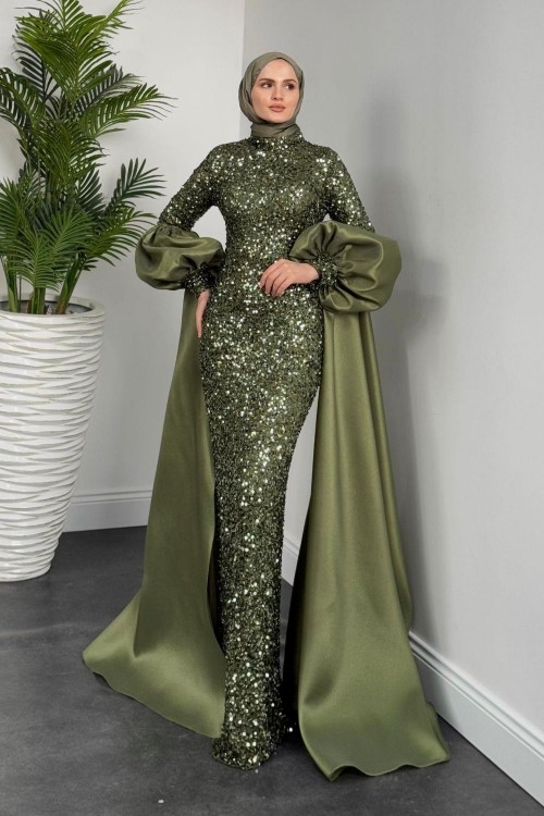 Jamie Kolları Seyyar Pelerinli Balon Kol Abiye Haki