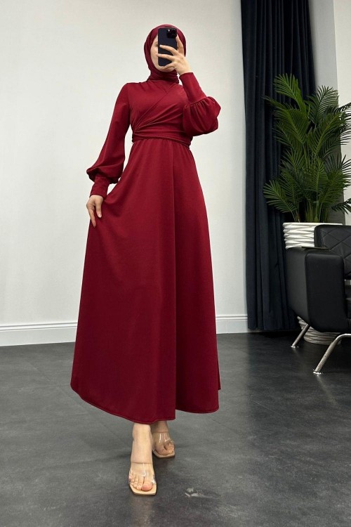 Jasmin Drapeli Elbise Bordo