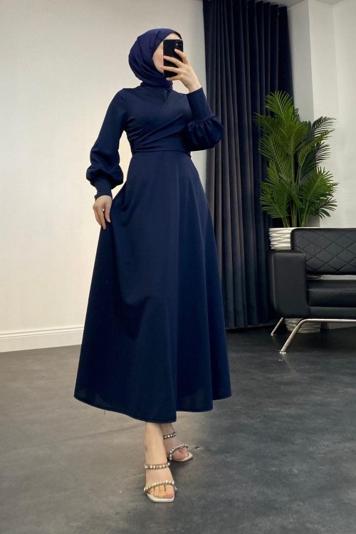 Jasmin Drapeli Elbise Lacivert