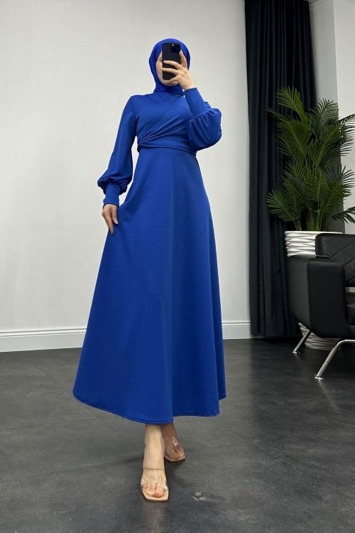 Jasmin Drapeli Elbise Saks Mavisi