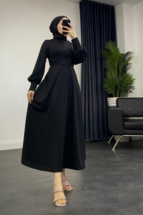 Jasmin Drapeli Elbise Siyah