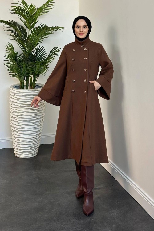 Jeremiah Hakim Yaka Düğmeli Astarlı Kaban Kahverengi