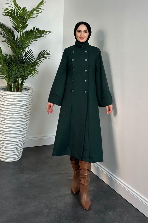 Jeremiah Hakim Yaka Düğmeli Astarlı Kaban Zümrüt