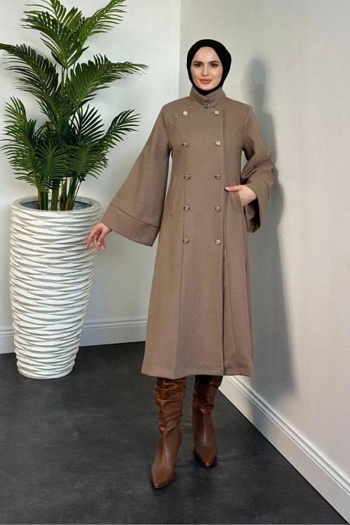 Jeremiah Hakim Yaka Düğmeli Astarlı Kaban Vizon