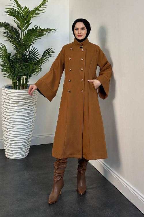 Jeremiah Hakim Yaka Düğmeli Astarlı Kaban Taba