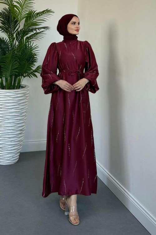 Kaitlyn Taşlı Abiye Bordo