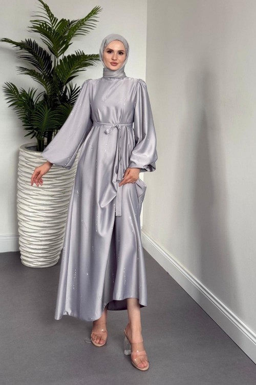 Kaitlyn Taşlı Abiye Gri