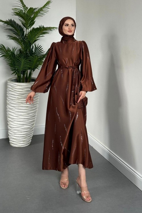 Kaitlyn Taşlı Abiye Kahverengi