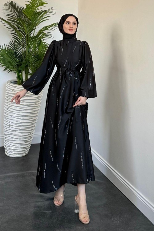 Kaitlyn Taşlı Abiye Siyah