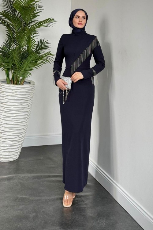 Kalia Püsküllü Kalem Elbise Lacivert