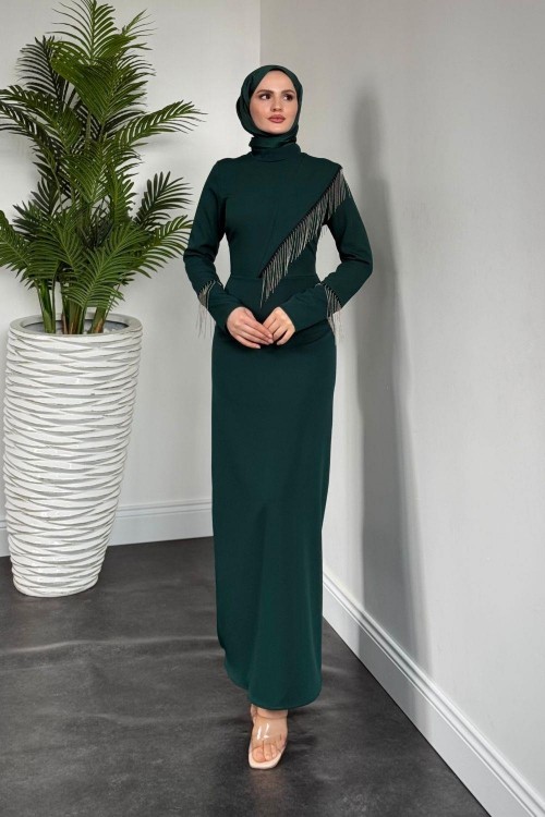 Kalia Püsküllü Kalem Elbise Zümrüt